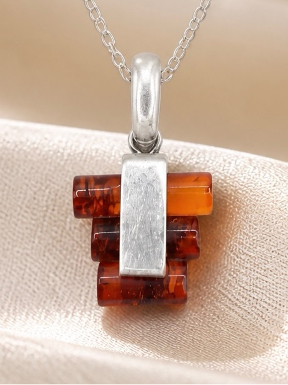 Baltic Amber Stack Bar Pendant 925 Sterling Silver